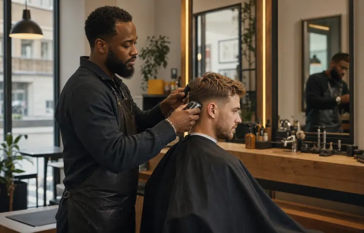 Barber klipper en kunde
